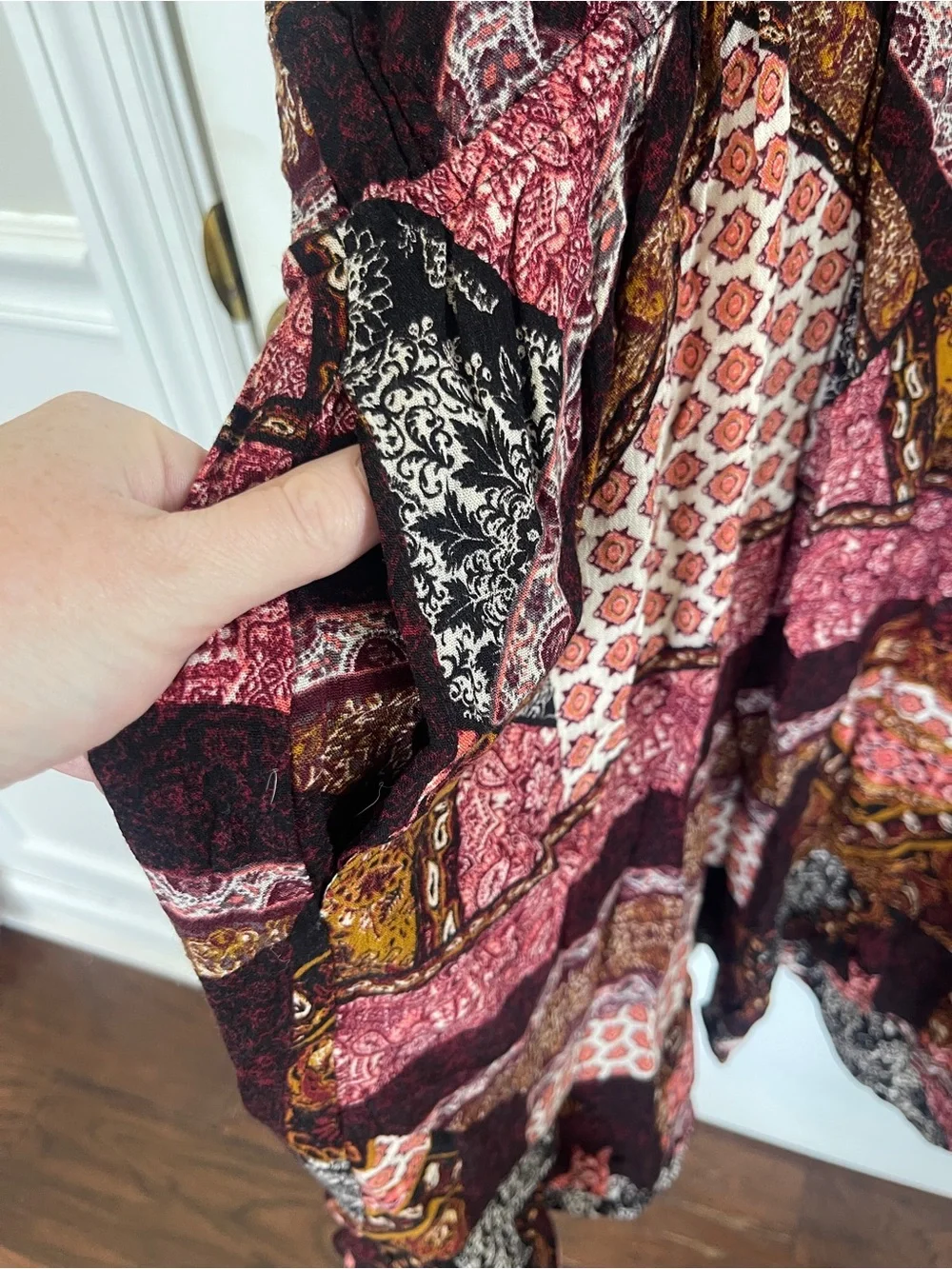 Living Doll Dress Plus Size 2x Boho Patchwork Floral Knee Length Pockets - Picture 2 of 7